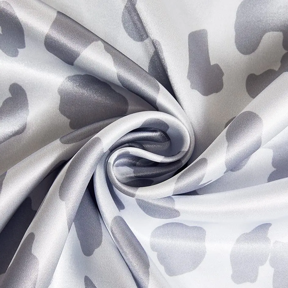 Satin Pillowcase for Hair & Skin, Grey Leopard Printed Pillow Cases Set of 2, Silk Satin Pillow Covers with Envelope Closure