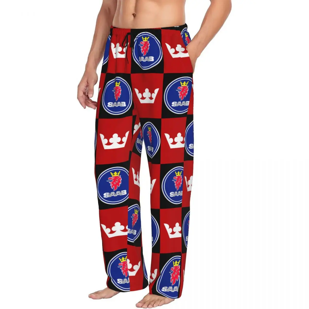 Custom Saabs Scanias Trucks Emblem Logo Pajama Pants for Men Lounge Sleep Stretch Sleepwear Bottoms with Pockets