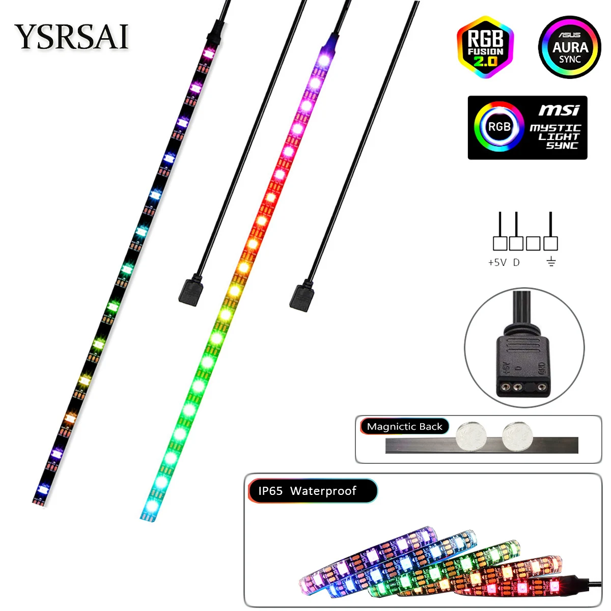 LED Strip Light With Magnetic RGB 5V Addressable ws2812b Strip For PC case Motherboard 3 Pin Header for ASUS Aura SYNC Light