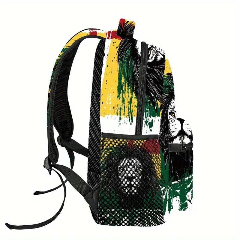 Custom Bag Ganja Rasta Lion Print Backpack - Lightweight Microfiber, Adjustable Straps, Zip Closure, Ideal For Hiking, Camping,