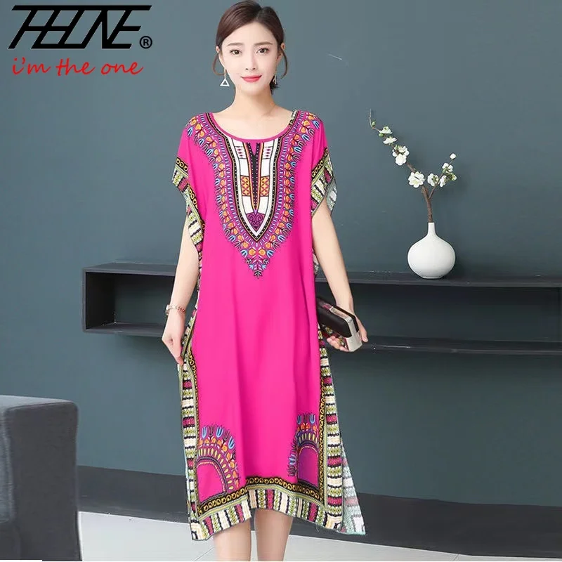 Summer New Fashion Holiday Dress Women Floral Cotton Loose Print Casual Beach Boho Vestidos Robe Straight Midi New in Dresses