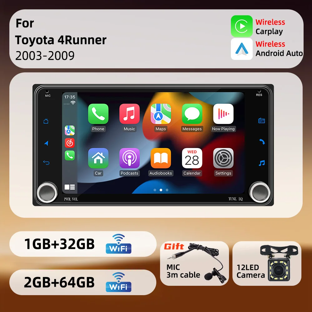 

Автомагнитола Android для Toyota 4Runner 2003-2009: 7-дюймовый экран, стереосистема 2 DIN с беспроводным CarPlay и GPS