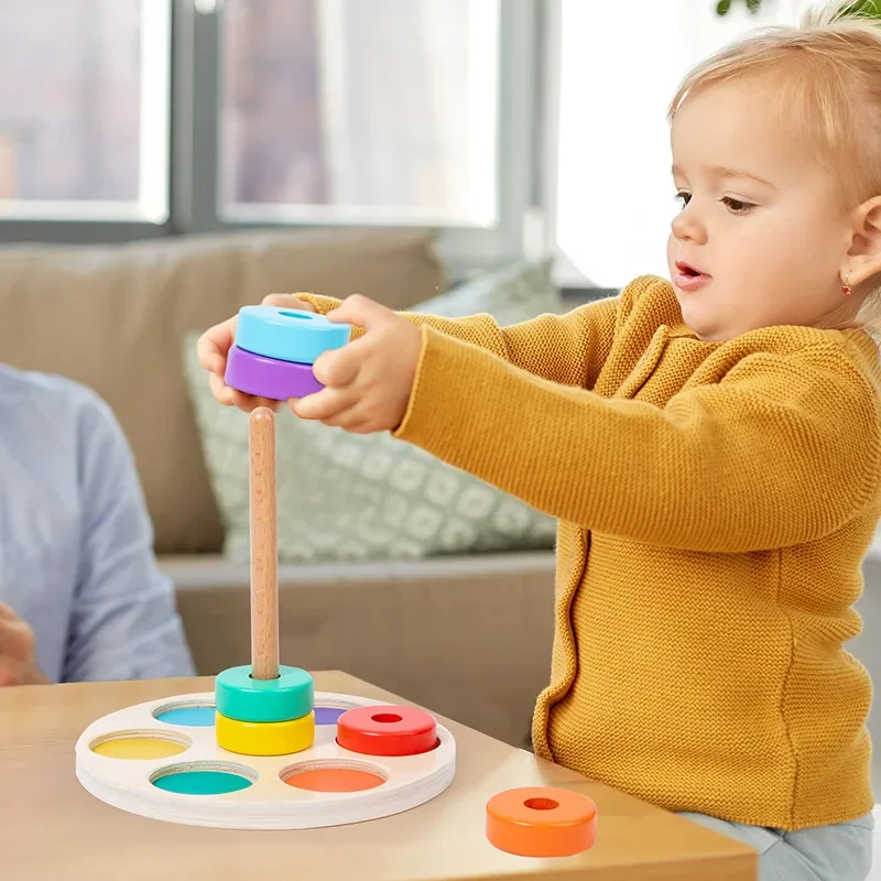 Dzieci Montessori tęczowe klocki drewniana zabawka trening motoryczny kolor kształt dopasowywanie gra w układanie zabawka edukacyjna dla malucha