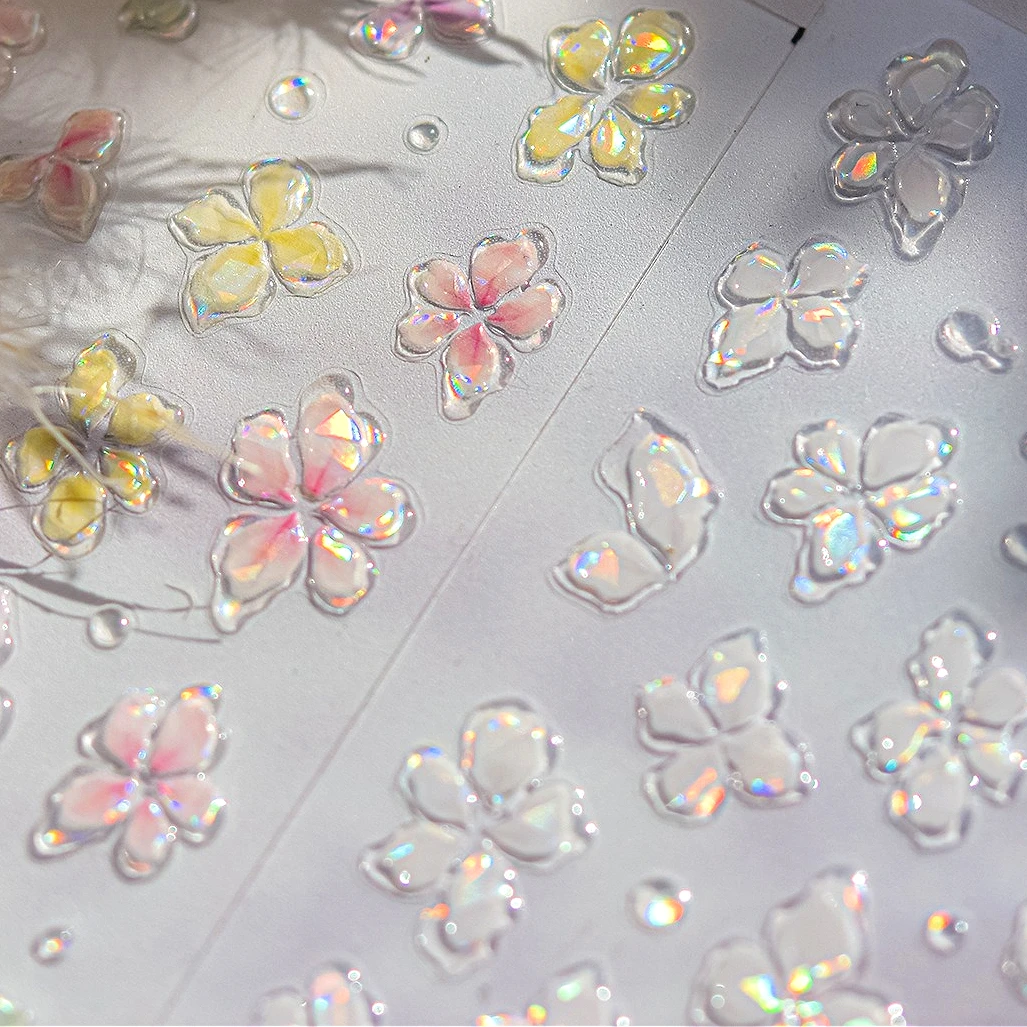 

White Pink Red Jelly Blooming Lily Flower Petal Blossom Blue Pink Purple Yellow Colorful Nail Art Stickers Charm Manicure Decals