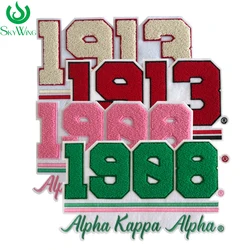 Chenille Sorority Hoodie Applique, Black outline, Delta Sigma Theta Sorority Patch, Green and Pink, 1908 AKA, 1913