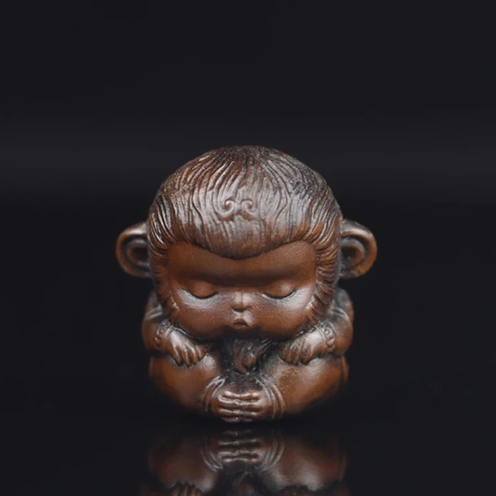 JW203- 3.5CM Monkey King Boxwood Netsuke Wood Carving Sun wukong Sculpture Lucky Car Pendant Home Decor