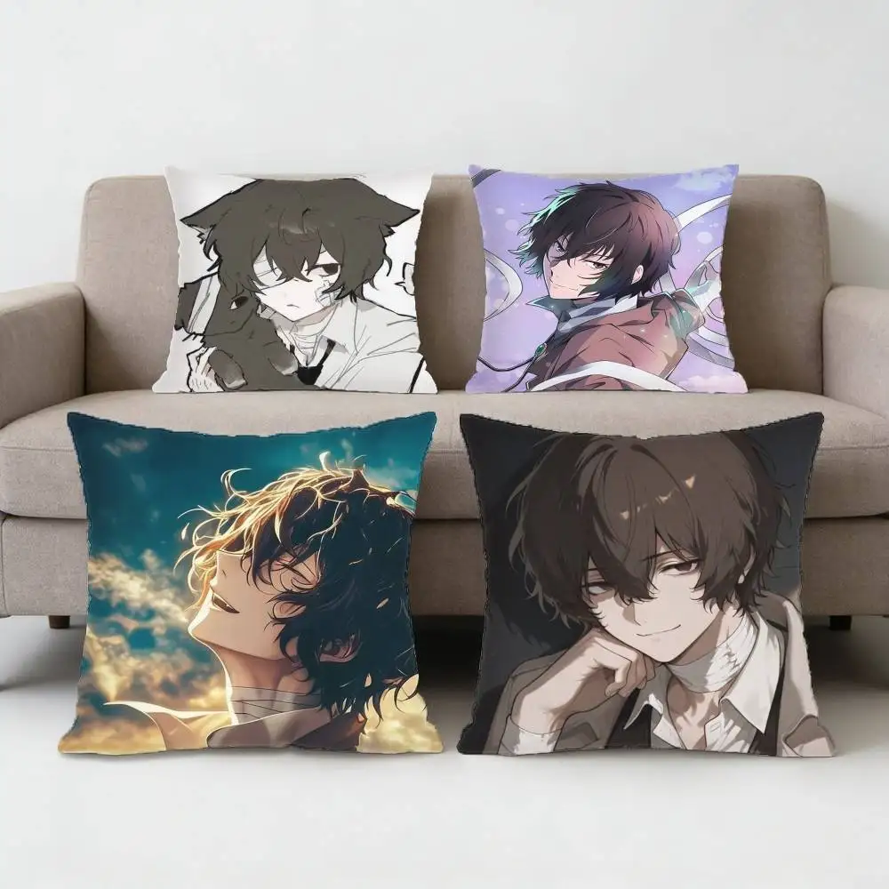 Bungo Stray Dogs Dazai Osamu Pillow Case Anti-dustmite Pillowcase Invisible zipper silky short plush Sofa cushion cover