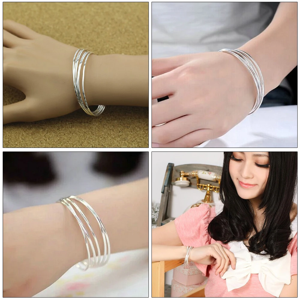 Minimalist Original 100% 925 Sterling Silver Banglest Women 1/2/3 /5Set Bracelet Diameter 60-65 -68 MM Jewelry Gift  Girls