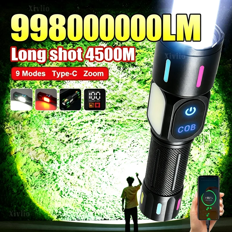 Newest Ultra Bright Flashlight 9980000000LM Powerful Rechargeable Tactical Torch High Power LED Flashlight 18650 Fishing Lantern