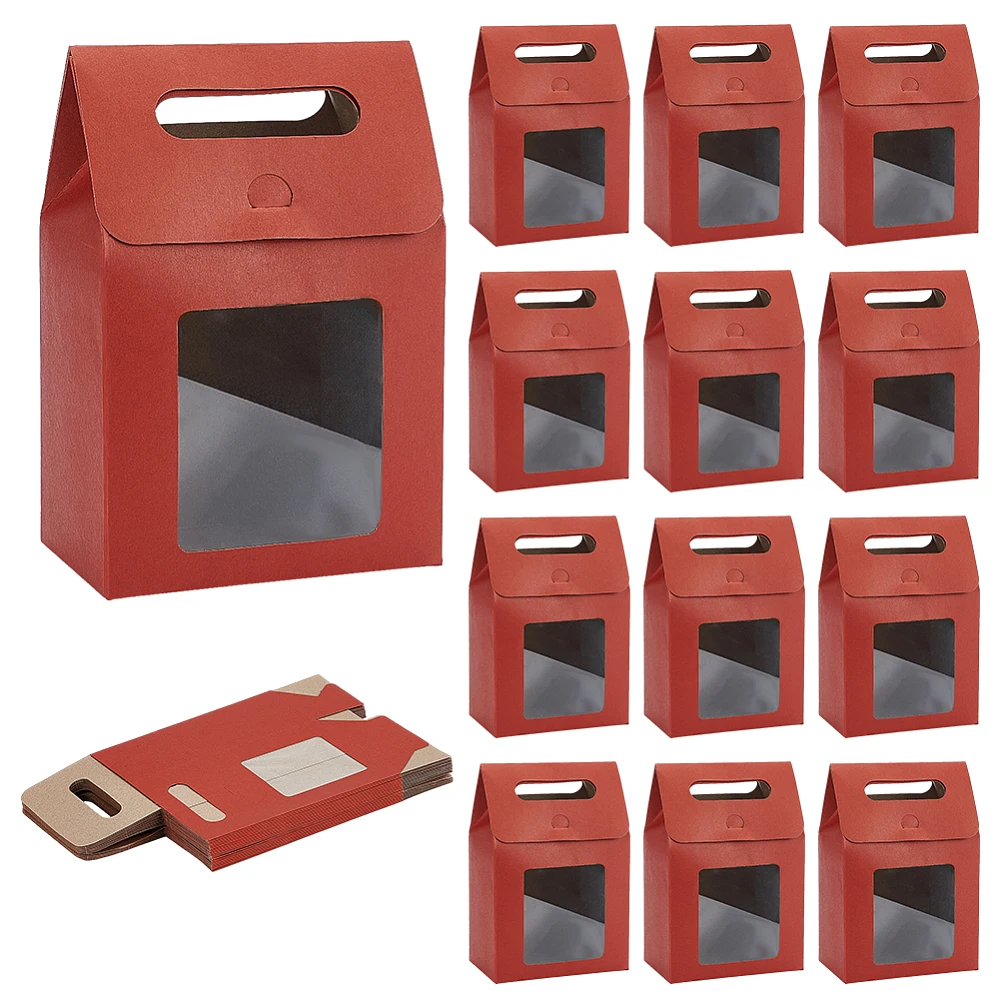 Treat Boxes 24pcs Gift Box with Window Goodies Boxes Paper Box Red Gable Container for Party Favors Snacks Donuts Cookie
