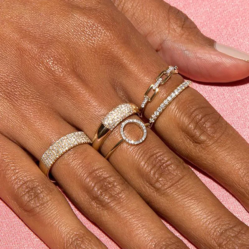 Simple Cuban Link Chain Dainty Rings for Women Teens Gold Color Aesthetic Iced Out Zircon Stacking Matching Design Rings Jewelry - view 4