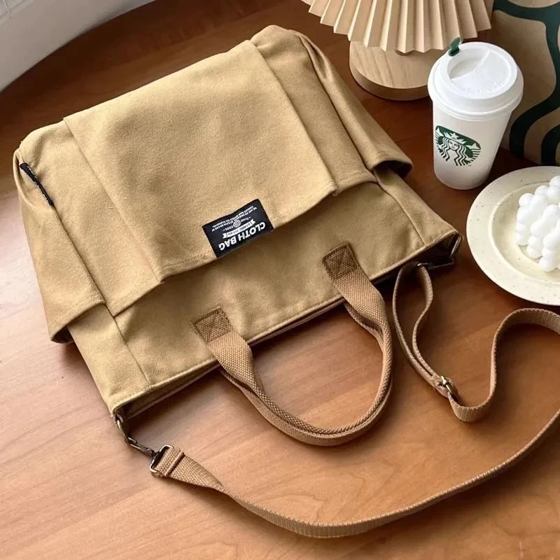 Urbane Minimalistische Studententasche mit Großer Kapazität für Pendlerinnen, Horizontale Canvas-Umhängetasche, Tragbare Diagonale Crossbody-Tasche – Detail 6