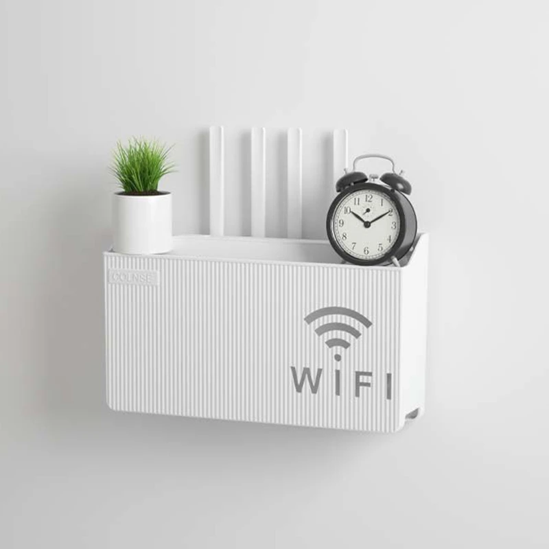 Wall mounted storage box, wireless WiFi TV set-top box, router shelf, no drilling design, can hold various small items at home,