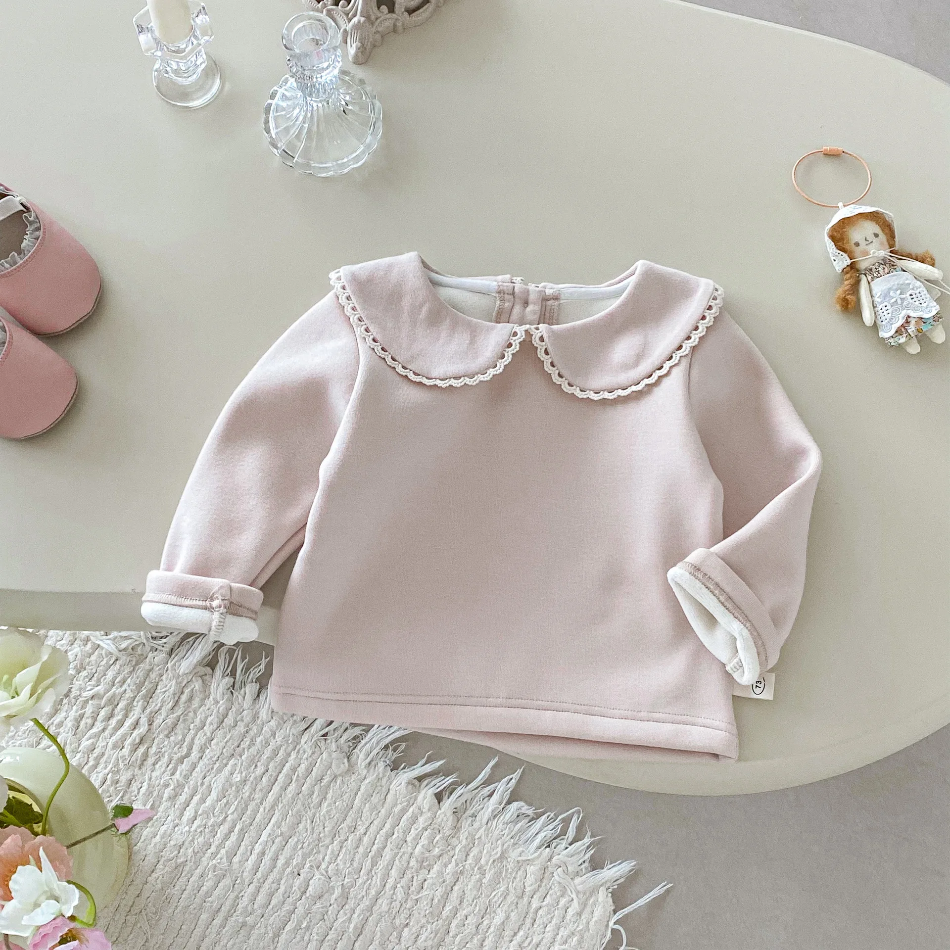 

Girls' Autumn Clothes Fleece Lined Peter Pan Collar Top 0-5Y Kids Girl Sweet Long Sleeve Base Layer Casual Warm Winter T-Shirt