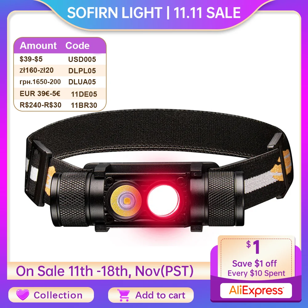 

Sofirn-H25LR LED Rechargeable Headlamp USB C with 90 High CRI Bright White Light and 660nm Deep Red Torch