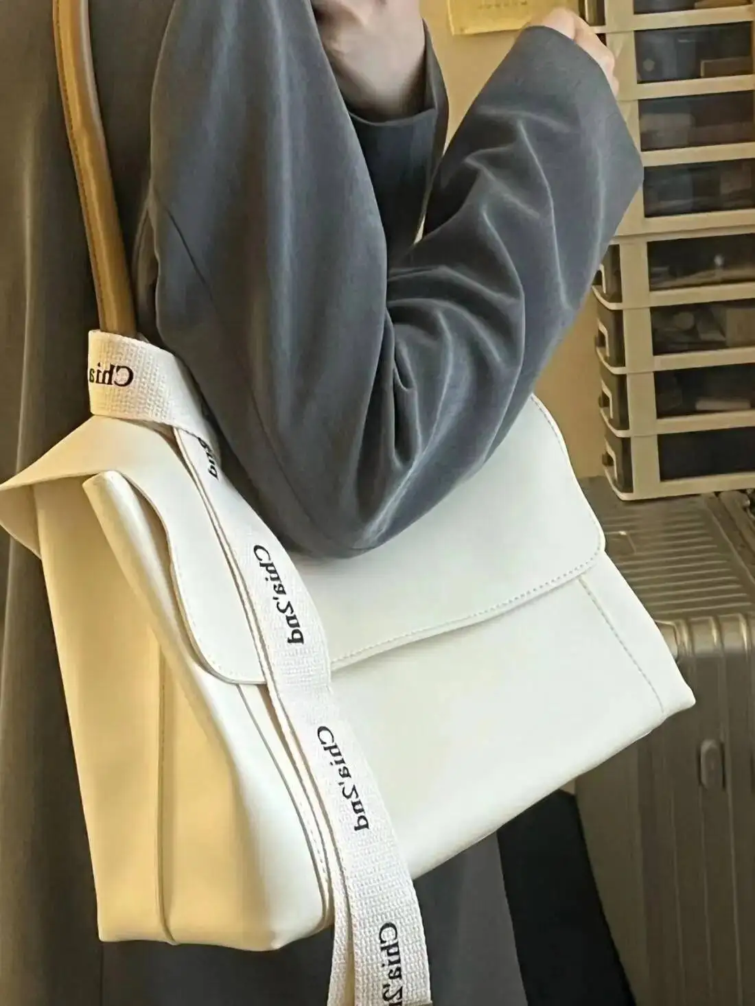 Bloom Retro Large Capacity Tote Bag Wallet Women High Street Pu Leather Soft White Handbag Female Vintage Shoulder Bags 2025
