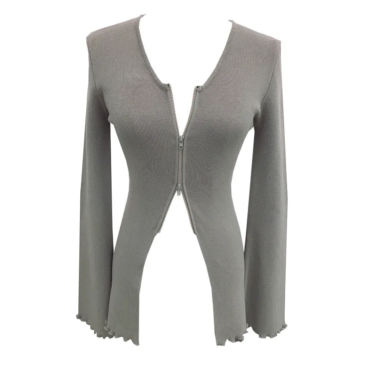 7000 الخريف الشتاء مثير فتاة الساخنة الخامس الرقبة مزدوجة سستة سليم صالح تكدرت متوهج كم سترة أعلى #5