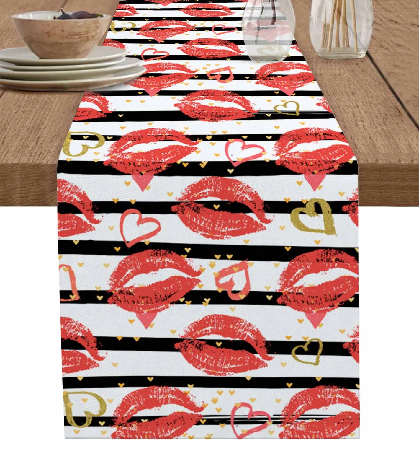 Valentine'S Day Love Lipstick Table Runner Luxury Wedding Decor Table Runner Home Dining Holiday Decor Tablecloth