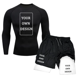 New Custom Compression Set DIY Print Sportwear for Men Quick Dry GYM Shorts+Shirt 2PCS Quick Dry Fitness Trainning Sport Suit