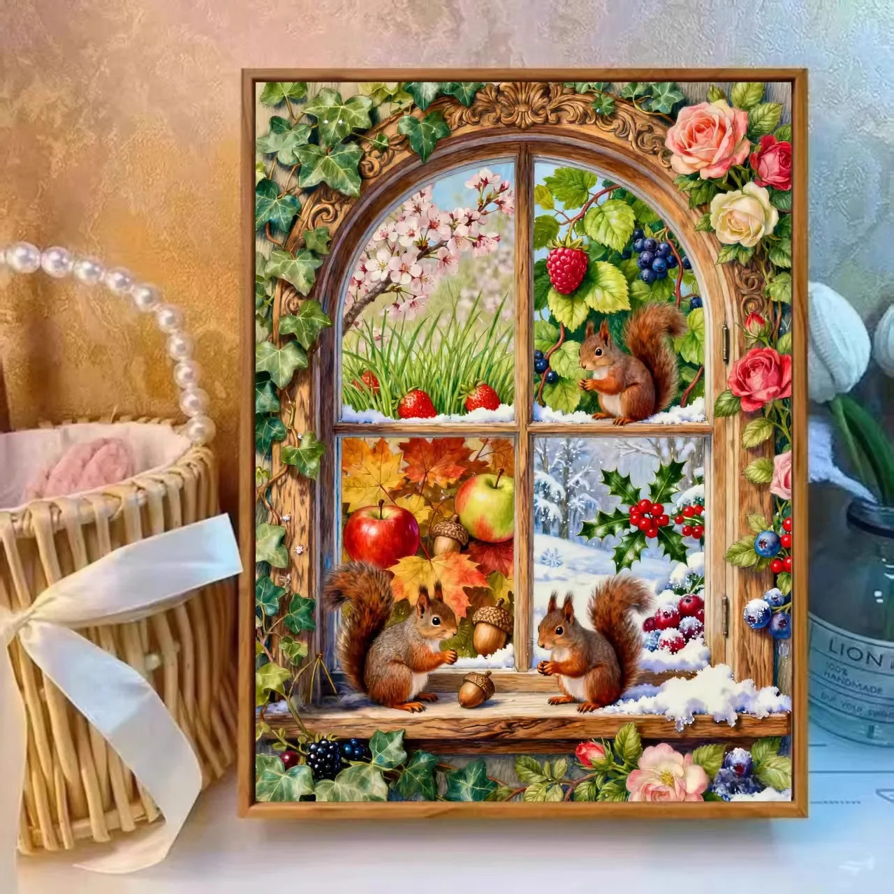 Four-Season Squirrel  9CT 11CT Embroidery DIY Printed Kits Cross Stitch Thread Needlework Home Decor Crafts