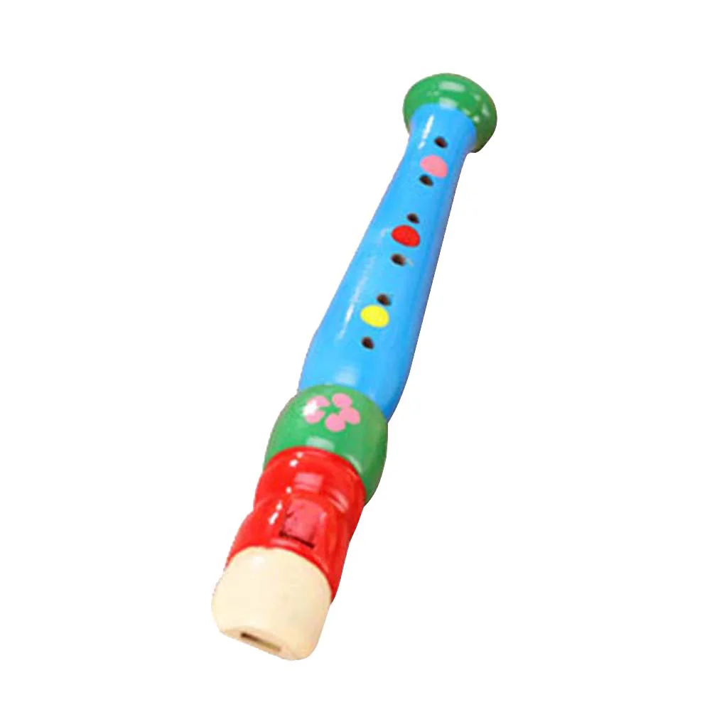 1pc Cartoon Wood Flutes Kids Musical Instrument Children Music Early Educational Toy (Blue) Cartoon Flute