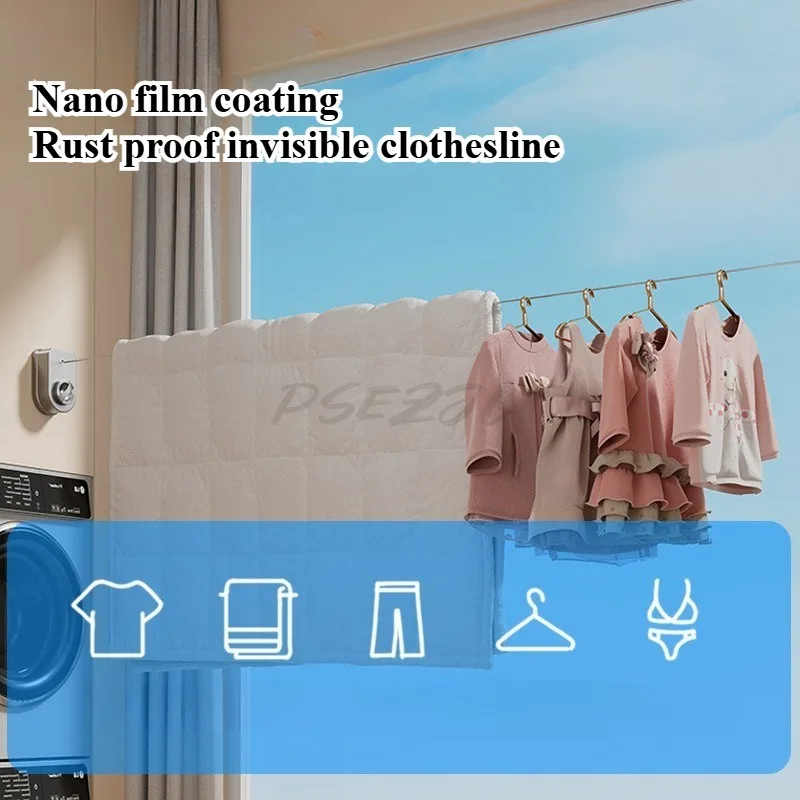 Balcony Invisible 4.2-meter Clothesline Bathroom Steel Wire Rope Indoor Retractable Clothesline Artifact