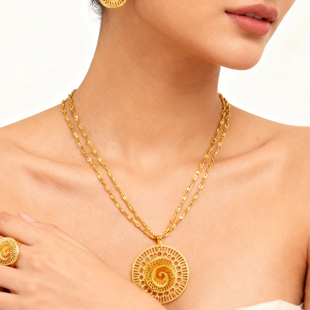 Vergoldetes Edelstahl-Halsketten- und Ohrring-Set für Damen, Modischer Persönlichkeits-Schmuck, Einfache Halsketten und Ohrringe als Geschenk – Detail 7