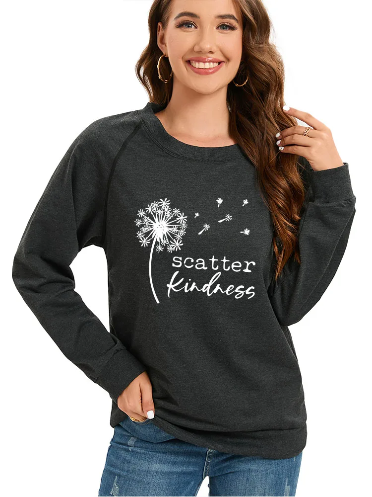 Seeyoushy Floral Print Scatter Kindness 2023 Long Sleeve O-neck Ladies Top Y2K Aesthetic Ladies Hoodie Harajuku Women's Clothing