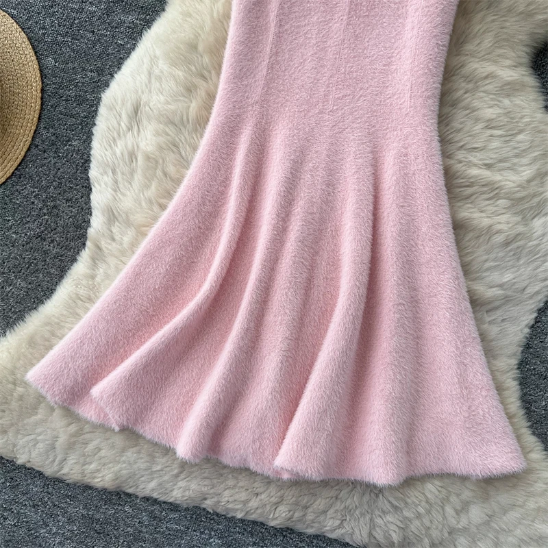 Damen Kunstnerz Gestrickter Meerjungfrauenrock Hohe Taille Weicher Flauschiger Warmer Pulloverrock Herbst Winter Eleganter Figurbetonter Langer Midirock 636 – Detail 21