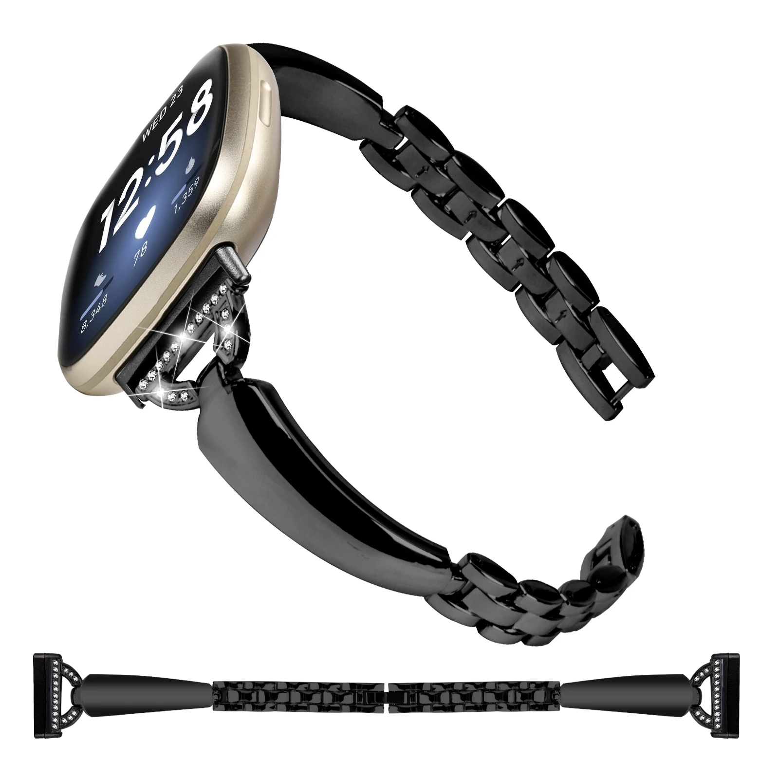 Strap For Fitbit Versa 3/ Versa 4 Watch Strap Accessories Metal Bling Watchband For Fitbit Sense 2 /Sense Replacement Bracelet