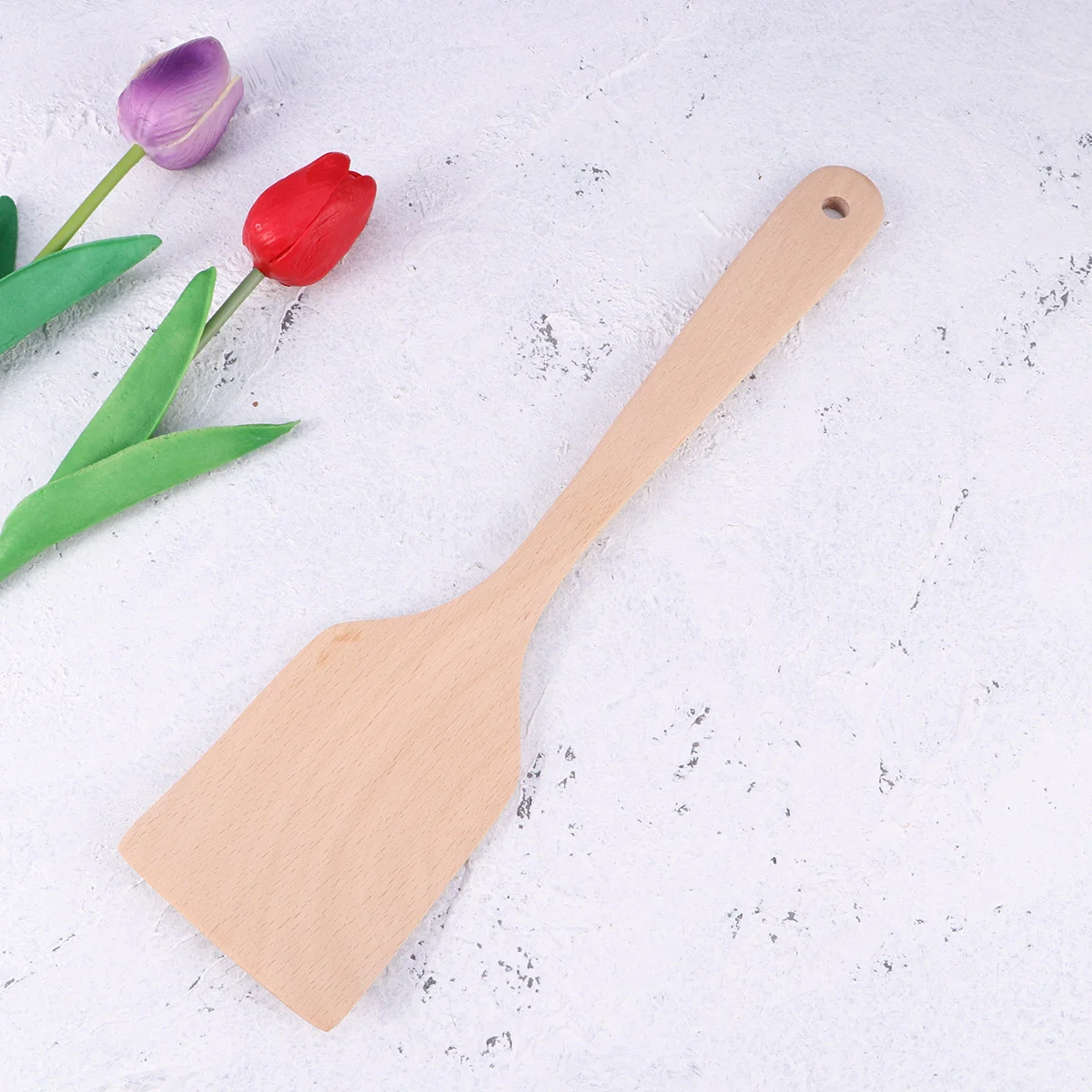 

2 PCS Flat 3 Holes Kitchen Spatula Wooden Beechwood Utensil Turner Lathe