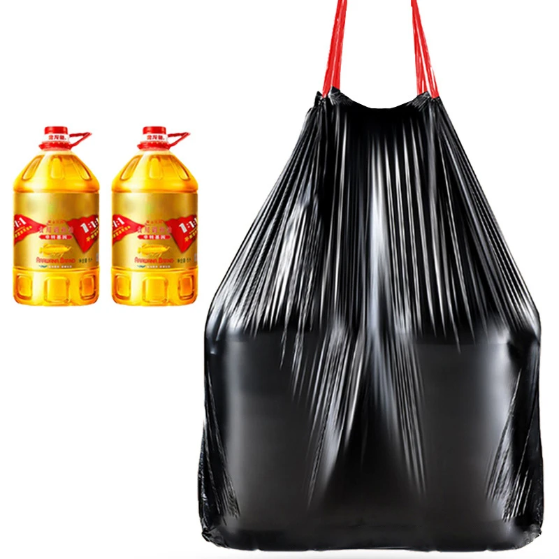 StoBag 75pcs Black Garbage Plastic Bag Drawstring Tote Thick Large Takeaway Packaging with Handle Pouches Kitchen Home Wholesale