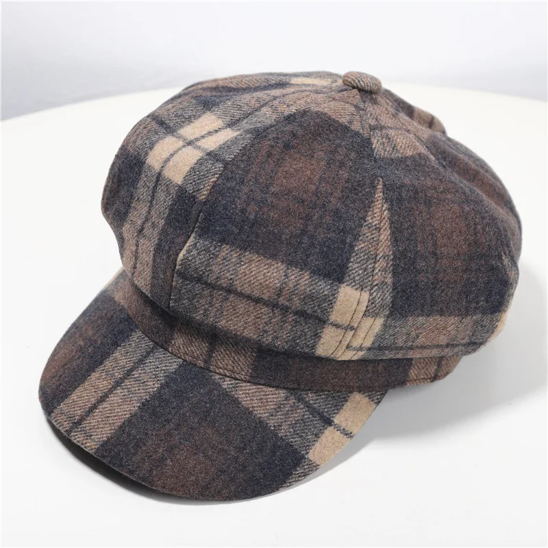 Newsboy/Vintage Plaid Progress Hat Damen Herbst und Winter Wollmalermütze Herren Casual Vielseitiger britischer Hut