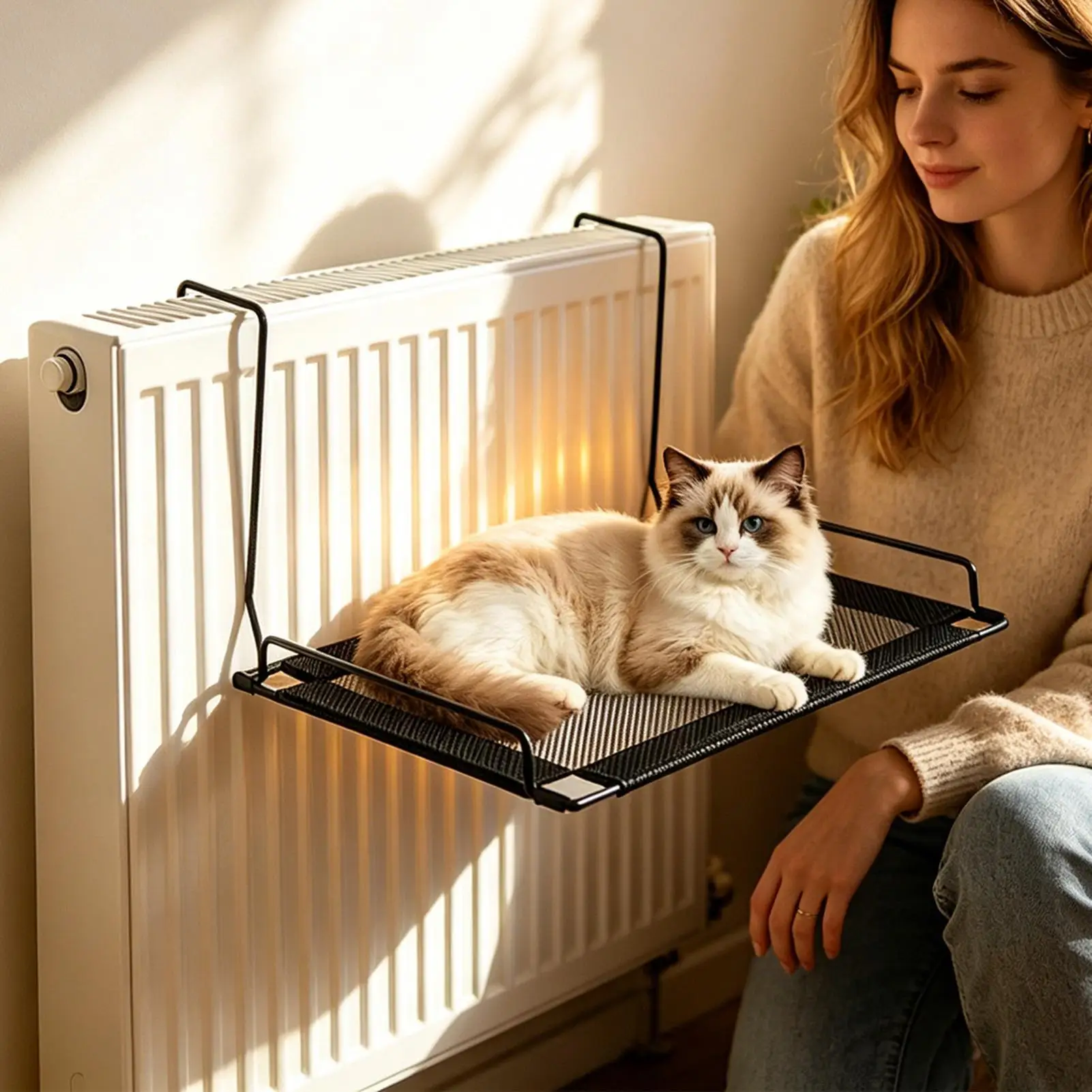 Hamaca para Gatos con Marco Metálico, Colchoneta Refrigerante, Plegable, para Ventana, para Gatos Pequeños, Medianos y Grandes, para Interiores, Dormitorio