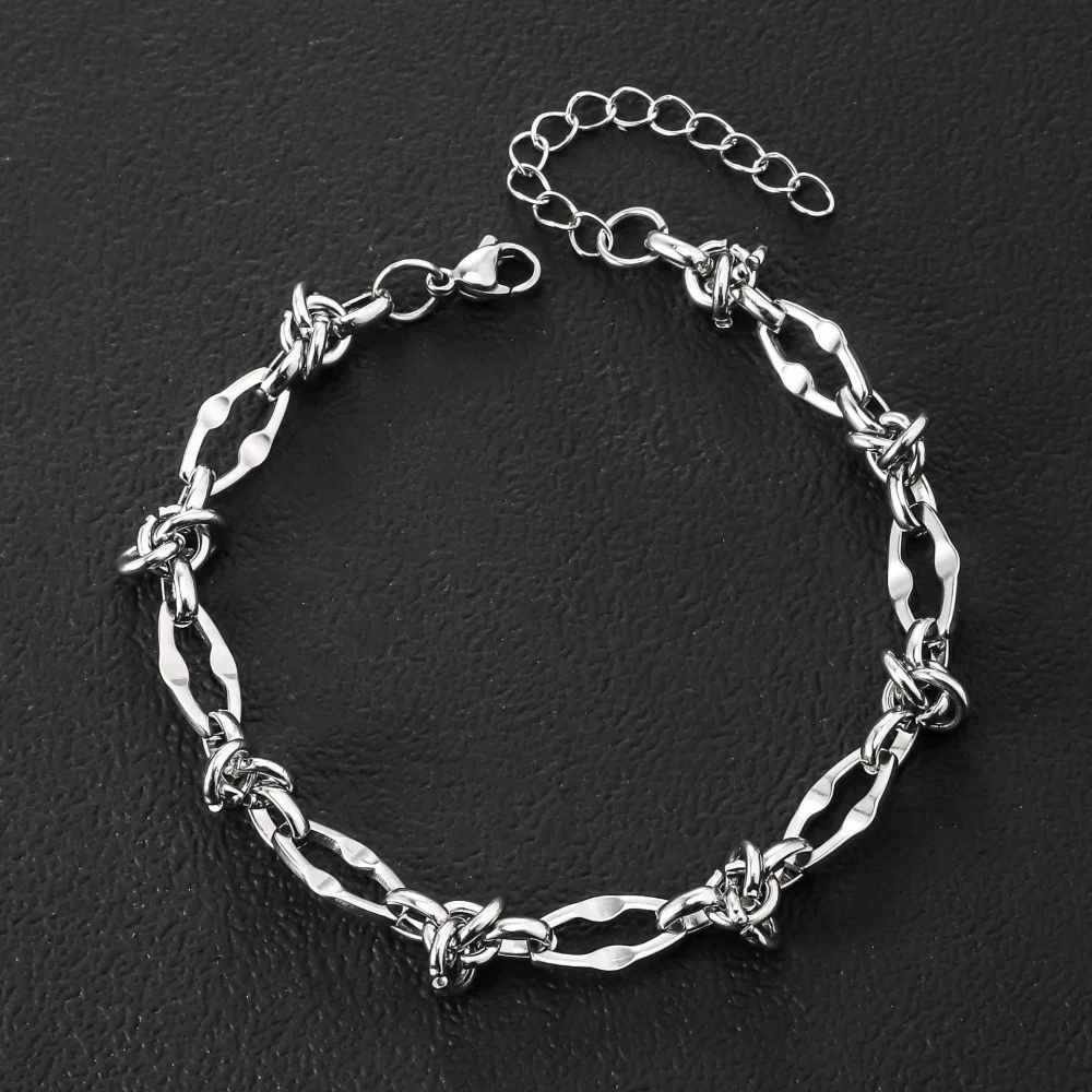 Stainless Steel Water Proof Bracelet for Men Women Irregular Chain Link with Knot Adjustable Extension Chain Trendy Jewelry