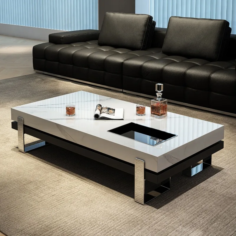 Italian minimalist rock slab coffee table modern light luxury living room home villa high-end marble rectangle