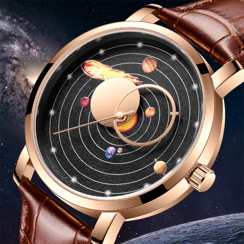 Lige kreative Design Uhr für Männer Sonnensystem Zifferblatt Leder Sport wasserdichte Armbanduhr Quarzt Uhren Uhr Relogio Masculino