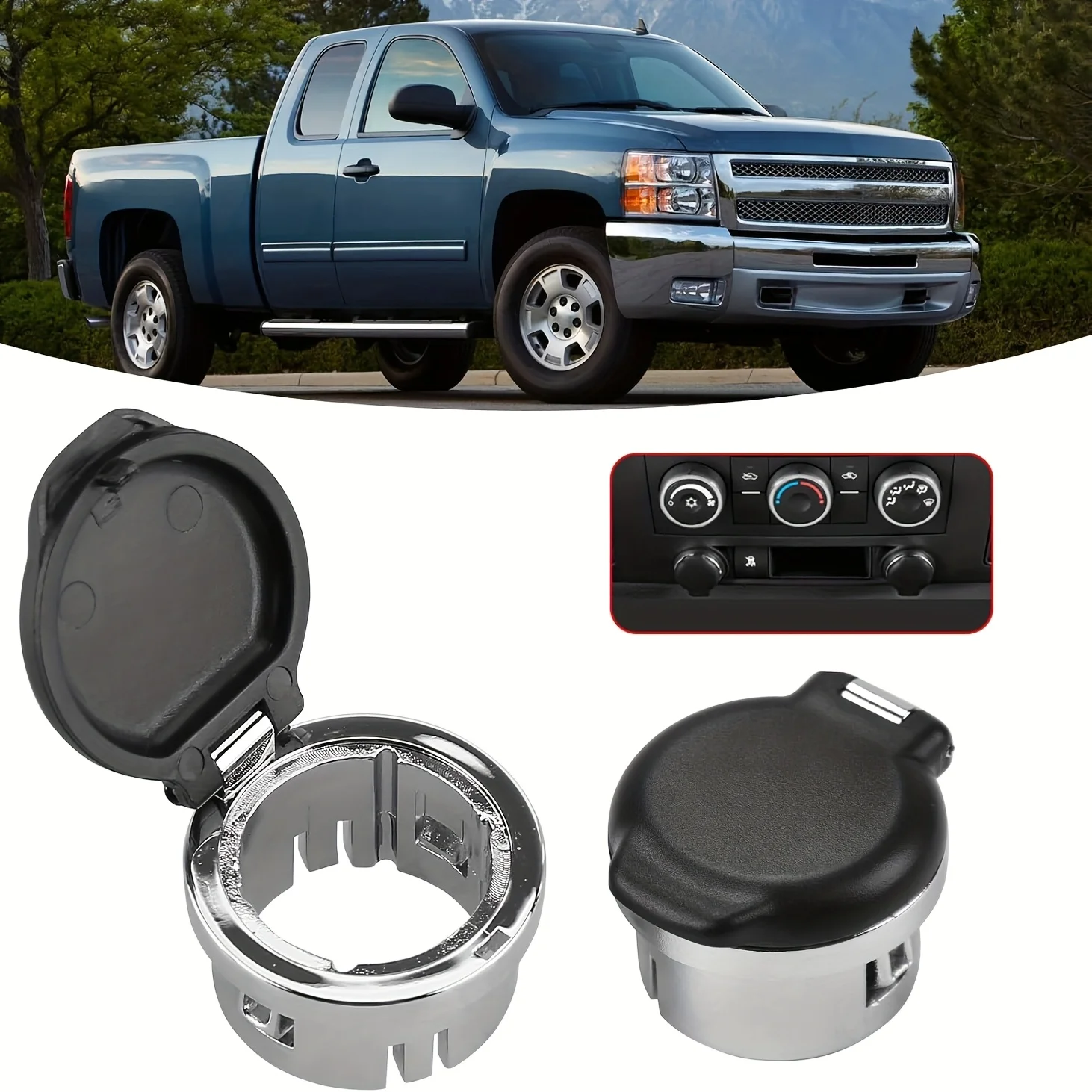 Chrome 12V Power Socket Plug Cover OEM 20983936 With Mount Bracket for Chevrolet Silverado GMC Sierra 1500 2500HD 3500 2007-2013