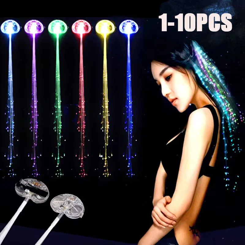 1-10 Stück im Dunkeln leuchtende LED-Neon-Lichterketten für Haarflechten, blinkend bunt, für Weihnachtsbaum, Halloween-Kostüme und Partyzubehör
