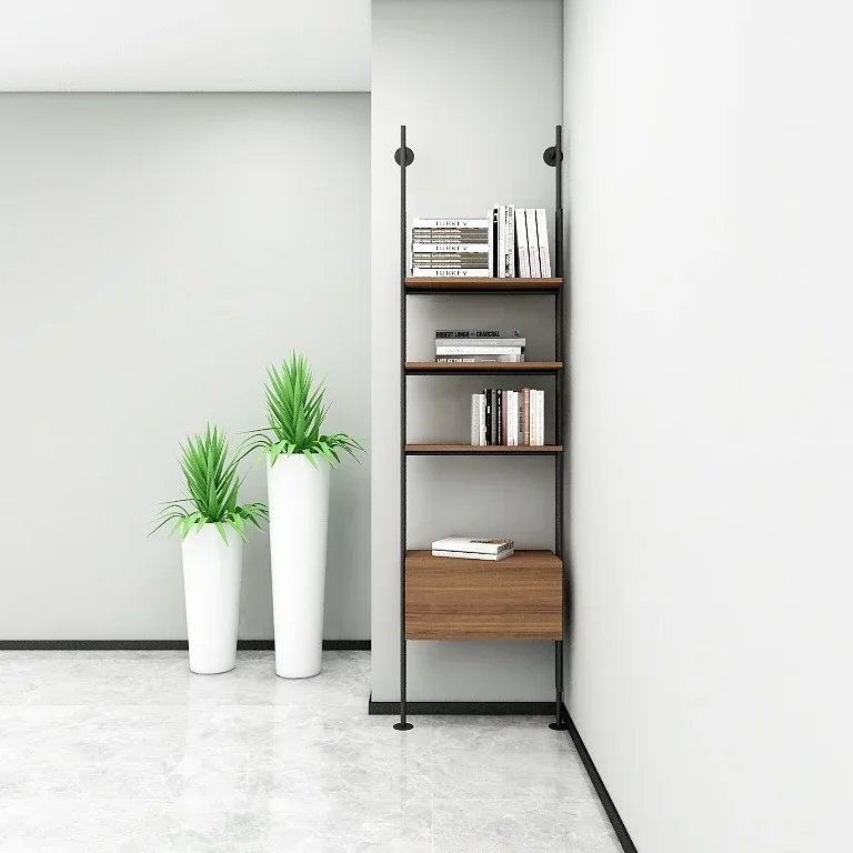 Y Cream wind simple wrought iron bookshelf against the wall shelf floor hanging living room partition top floor storage cabinet