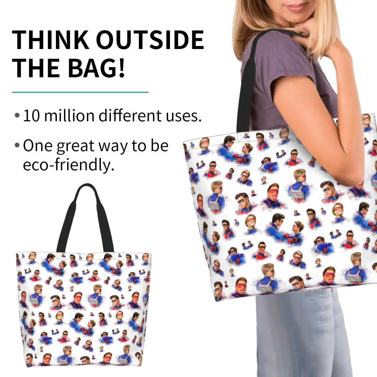 Captain Man And Kid Henry Danger Drawing Shopping Tote Bag Canvas Large Capacity Shoulder Bags Shopper Grocery Handbag for Women