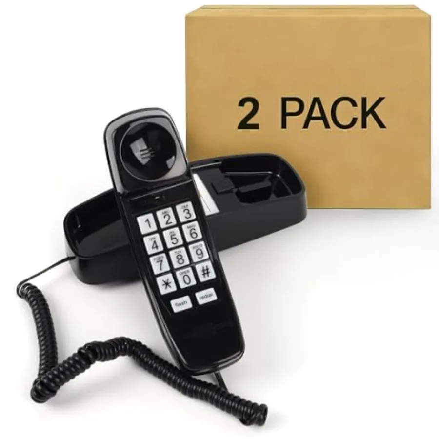 2 Pack Corded Wall Phone Landline Phones for Seniors with Large Buttons Office Desk Phone with Adjustable Loud Volume and Light