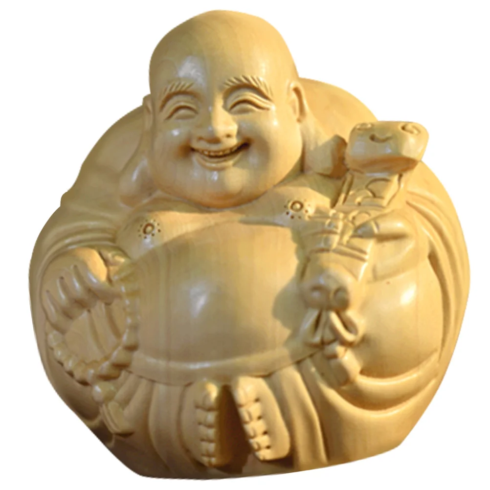 

4.5cm Boxwood Maitreya Buddha Carved Handle Ornament Exquisite Wood Desktop Decoration Office Craft Adornment