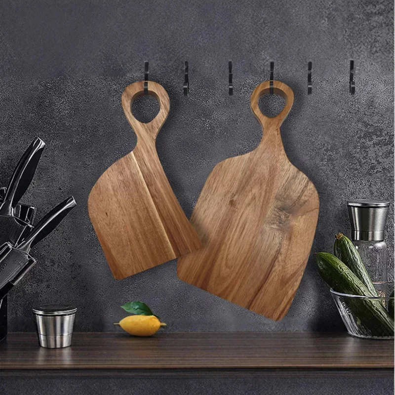 Set of 2 Natural Wood Cutting Board with Hole,Acacia Wooden Chopping Block for Bread,Vegetables,Fruit,Dinner Cheese Serving Tray