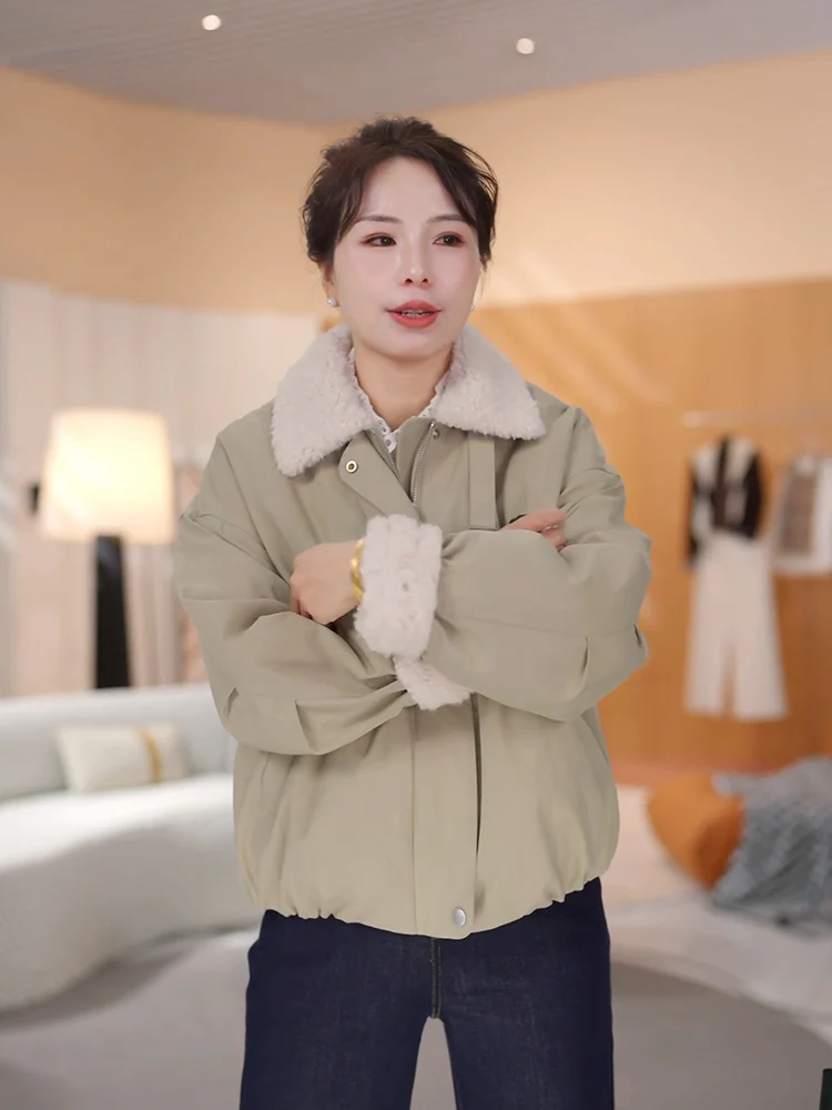 

Thiened Fce Lined Cotton Jaet Women's Loose Fit Warm Coat with Fur Collar Commute Sle Autumn Winter Outerwear