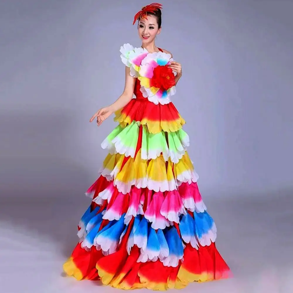 New 180-360 Degree Big Swing Petal Skirt 3 Colors S M L XL Spanish Flamenco Dress Stage Costume