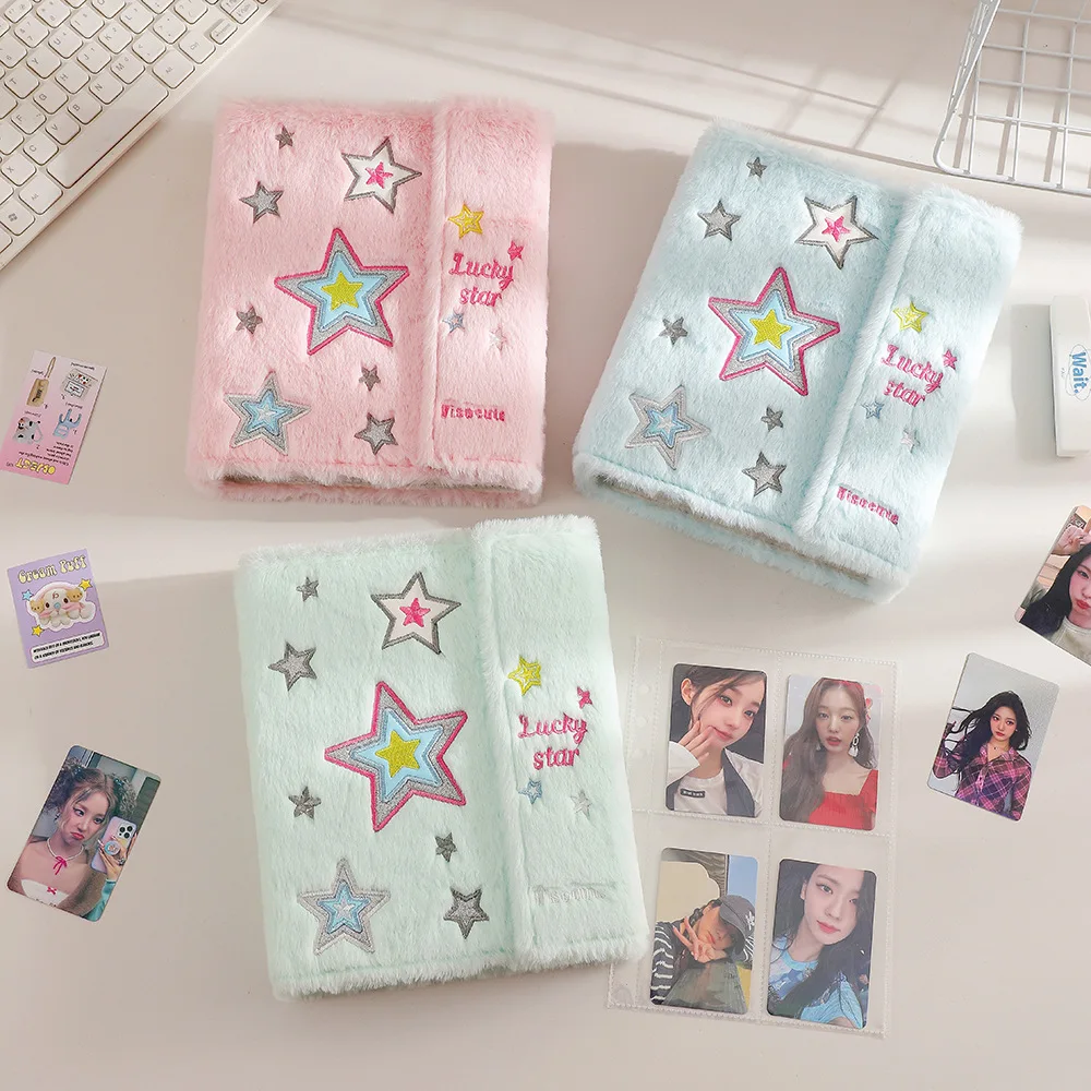 

MINKYS Kawaii Fluffy Envelope Shape Star Plush A5 Kpop Photocard Binder Collect Book Idol Photo Card Holder Photocard Album