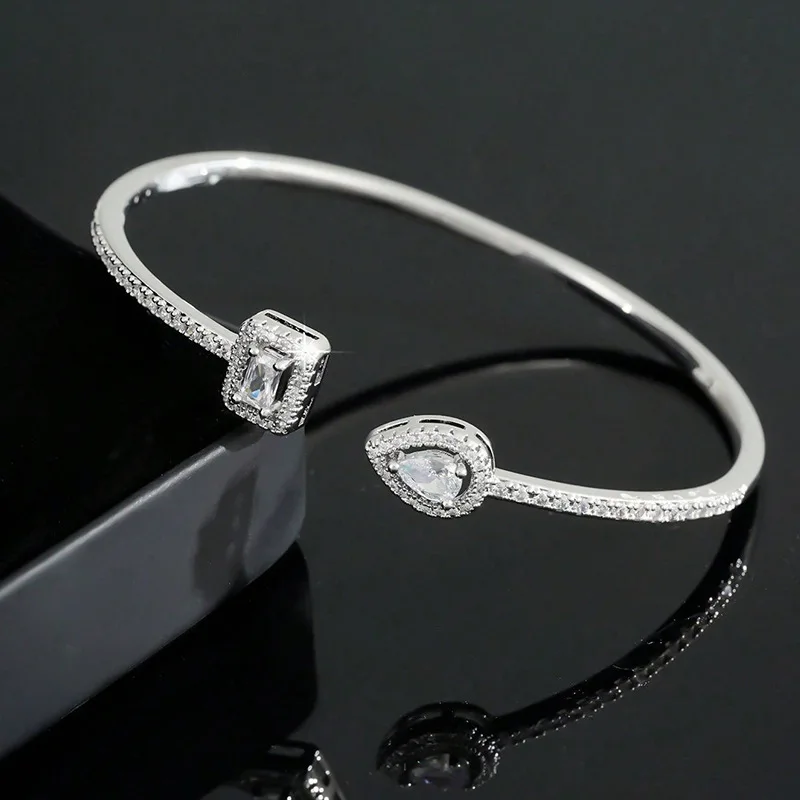 Bracelet ouvert ajustable en argent sterling 925 avec diamant moissanite taille radiant en forme de goutte d'eau pour femme, bijoux Pulseiras De Prata
