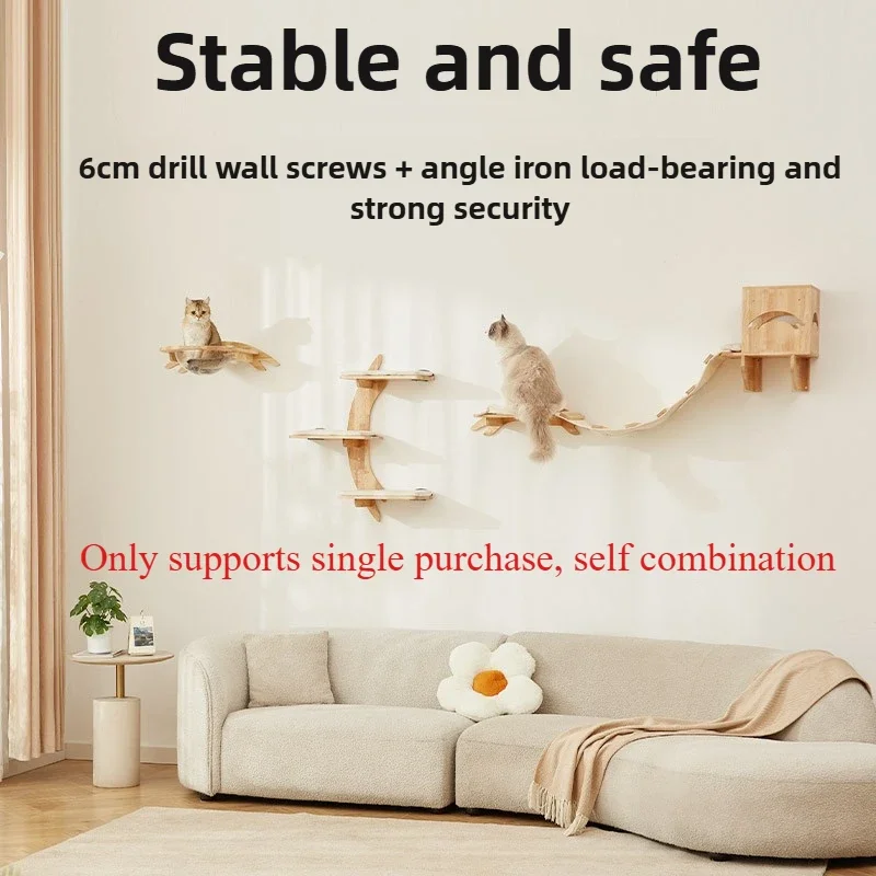 

Solid Wood Wall Mounted Cat Nest Hanging Cat Climbing Frame Scratcher Post Scraper Sisal Rope Cats Hiding House Pet Accessories