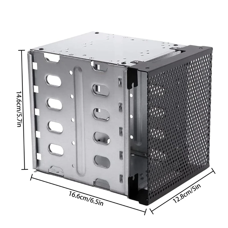 HDD-Festplattenregal für Festplatten mit Lüfter, Platz für Festplattenkäfige, Adapter-Rack-Halterung, Edelstahlkäfig, 5,25 Zoll bis 5 x 3,5 Zoll